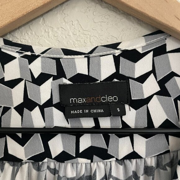 Max & Cleo Black & Gray Patterned Wrap Dress Small - Picture 2 of 5